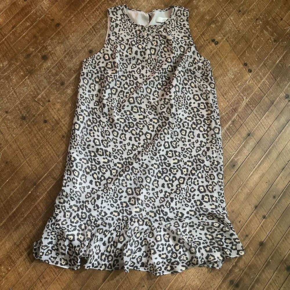 Loft Ann Taylor cheetah ruffled hem travelcore S dress